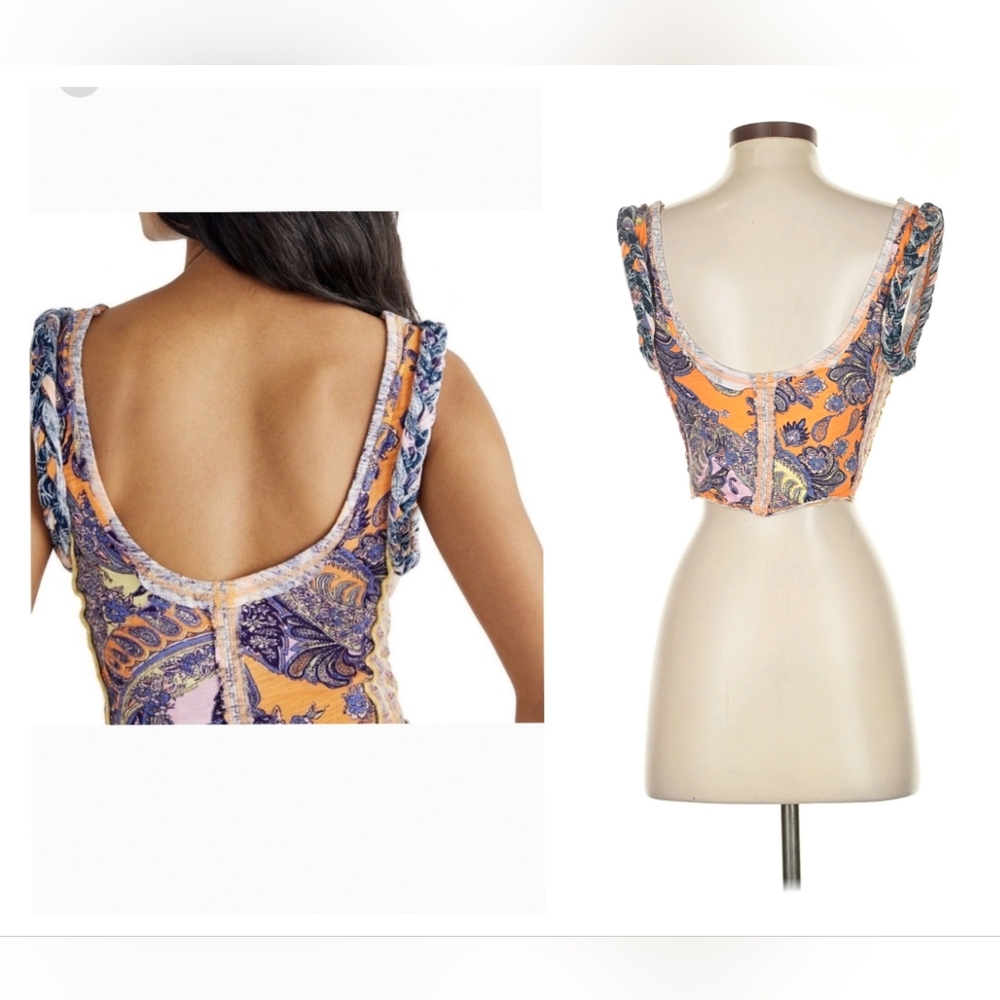 Free People Orange and Purple Floral Crop Top - Picture 2 of 6